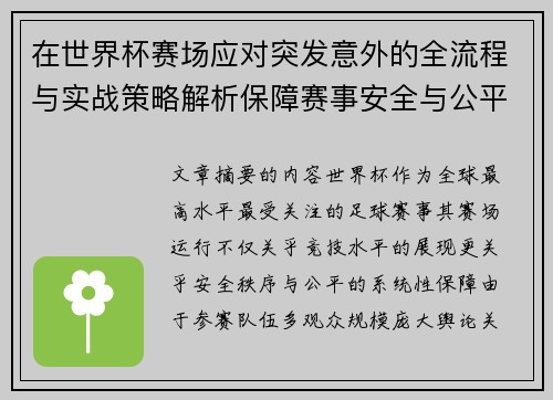 在世界杯赛场应对突发意外的全流程与实战策略解析保障赛事安全与公平 在世界杯赛场应对突发意外的全流程与实战策略解析保障赛事安全与公平